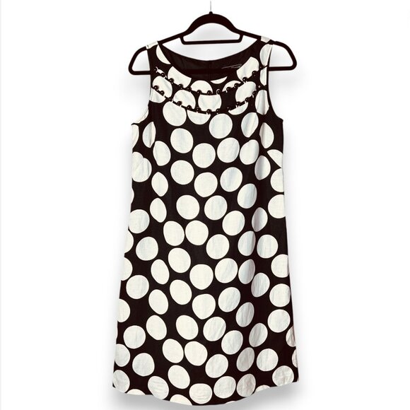 Jessica Howard Sleeveless Sheath Dress Womens 10 Black Polka Dot Retro Chic - Picture 1 of 8